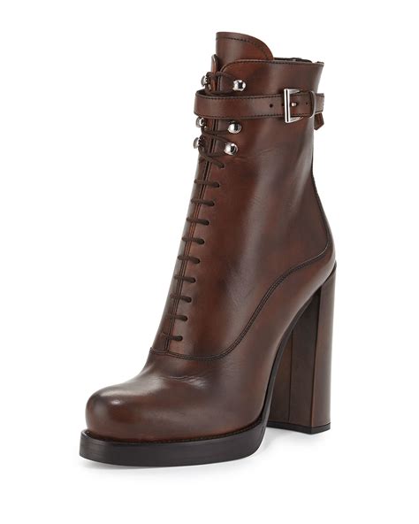 prada leather lace up ankle boots